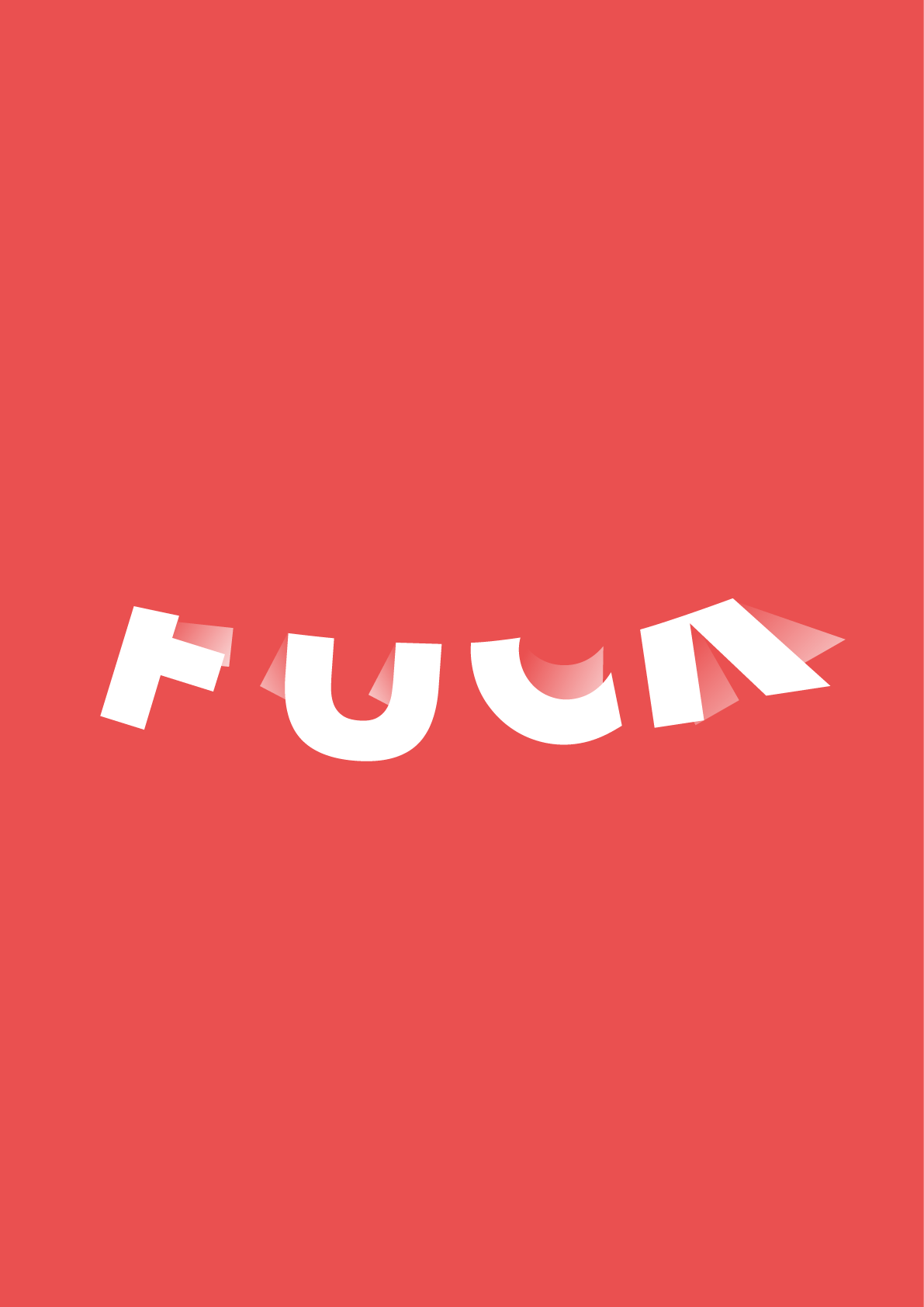 White letters across the middle of a red poster, each one sliced and twisted out of line.